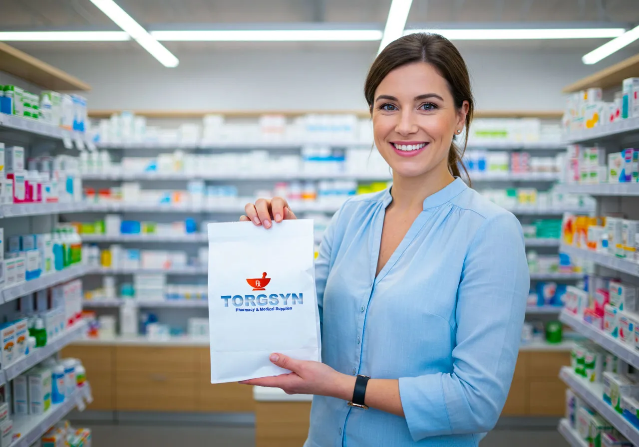 Pharmacist assisting a customer with a friendly smile.